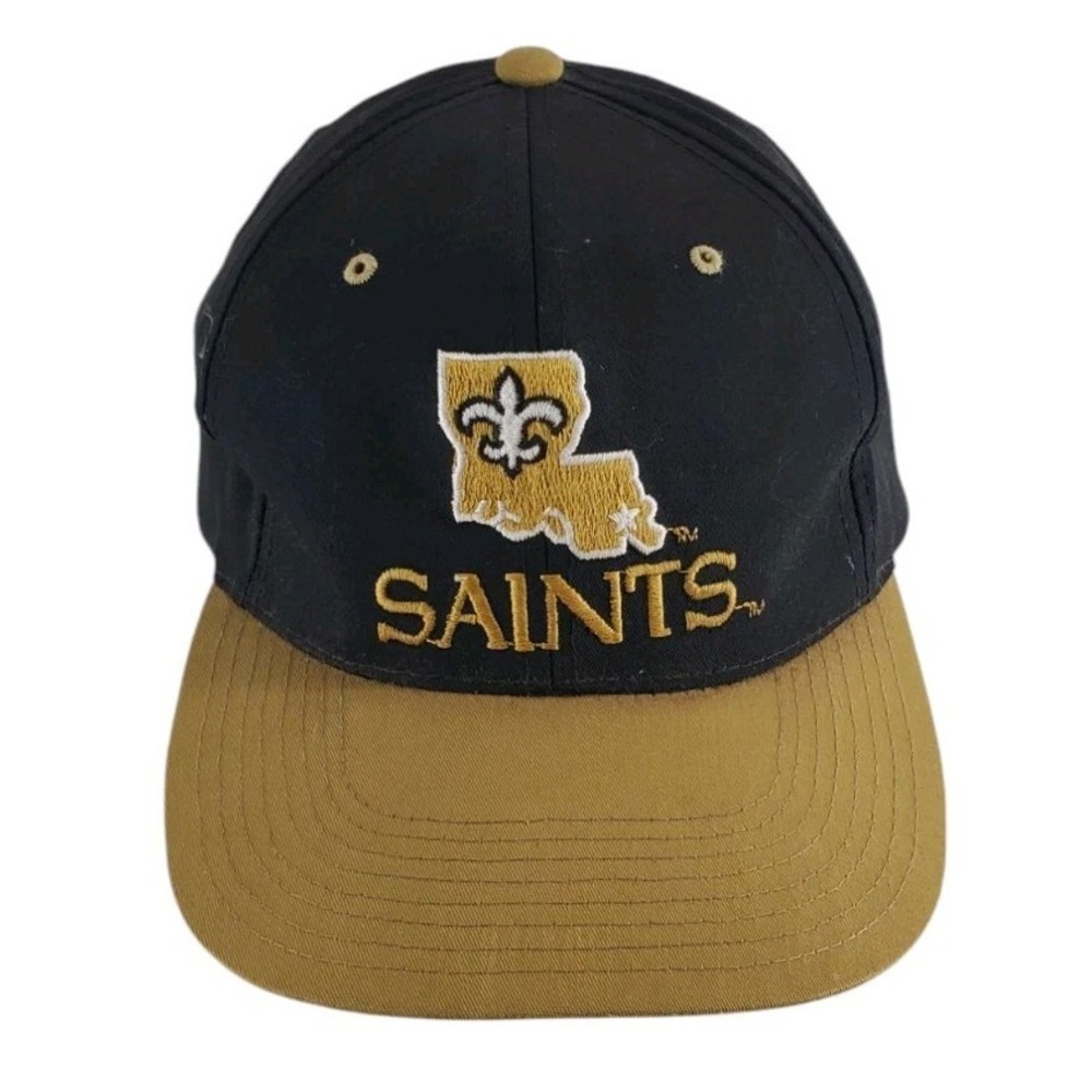 Vtg New Orleans Saints Snapback Hat Cap Onesize Black Gold NFL Eastport READ